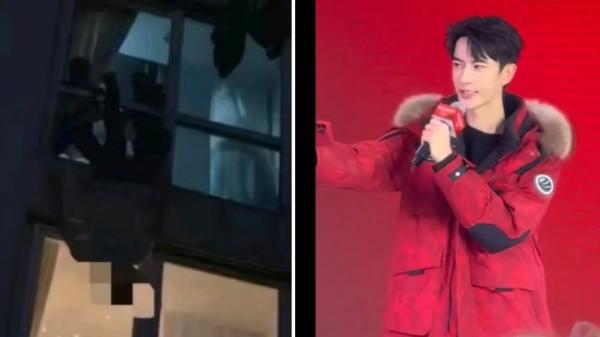 网传照片显示，疑似有两个人将于朦胧从窗户扔下。（图片来源：X截图）