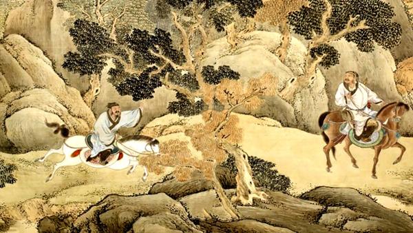 18世纪日本画家与谢芜村《萧何追韩信图》局部,京都野村美术馆藏。