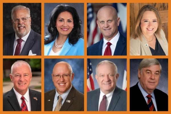 继美国德州12城向神韵艺术团颁发褒奖令后，德州近日再有8城向神韵颁发褒奖。自左上至右下分别为：阿灵顿市长吉姆・罗斯（Jim Ross）、科珀斯克里斯蒂市长保莱特・M・瓜哈尔多（Paulette M.Guajardo）、梨城市长凯文・科尔（Kevin Cole）、沃克西哈奇市长比莉・华莱士（Billie Wallace）、法默斯布兰奇市长特里・林恩（Terry Lynne）、萨克斯市长杰夫・比柯斯塔夫（Jeff Bickerstaff）、拿骚湾市长菲尔・约翰逊（Phil Johnson）、泰勒莱克村市长乔恩・基尼（Jon Keeney）（合成图Epoch Times）