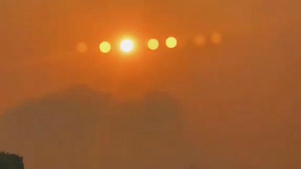 哈尔滨天空惊现7个太阳的罕见天象。（图片来源：视频截图）