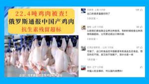俄罗斯通报，22.4吨中国产鸡肉被检测出土霉素残留超标。（图片来源：视频截图）​​​​