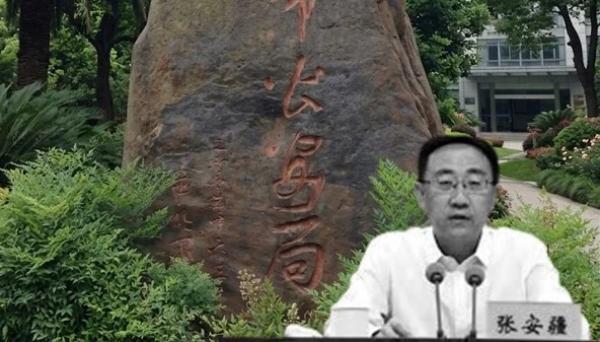 朱明国为重庆市公安局矗立的巨石下，张安疆走了（图片来源：网络截图）