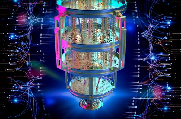 用于大数据分析的量子计算机的3D渲染示意图。（123RF）