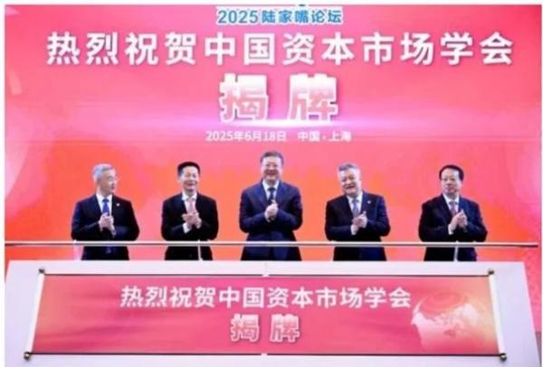 2025年6月18日,时任中共民政部副部长胡海峰(左一)出席上海陆家嘴论坛,并参与揭牌仪式。(图片来源:网络图片)