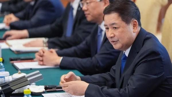 2024年4月26日,中共公安部长王小洪在北京钓鱼台国宾馆与时任美国国务卿布林肯举行会谈。(图片来源:MARK SCHIEFELBEIN/POOL/AFP via Getty Images)