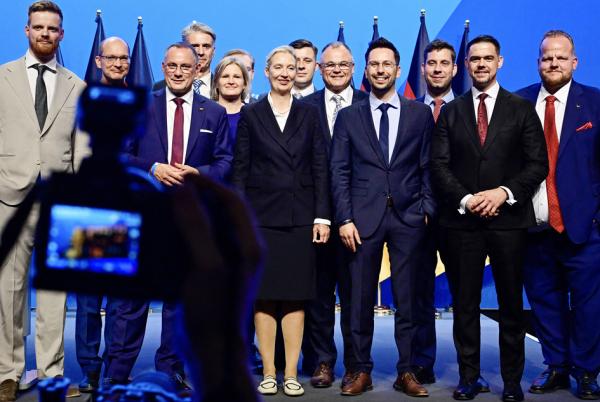 右翼政党德国选择党(AfD)新当选的联邦执行委员会成员(John MACDOUGALL / AFP via Getty Images)