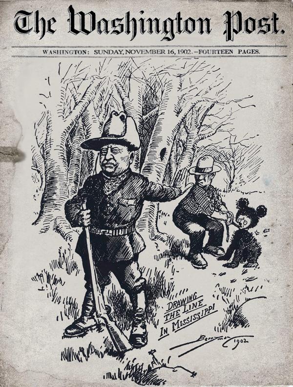 罗斯福拒绝捕杀黑熊的漫画(Drawing the line in Mississipi)(公有领域)