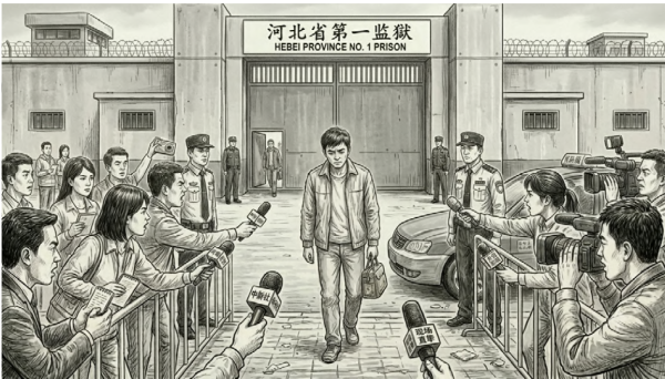 2017年,李启铭刑满出狱,当即成为舆论焦点。(AI制图)